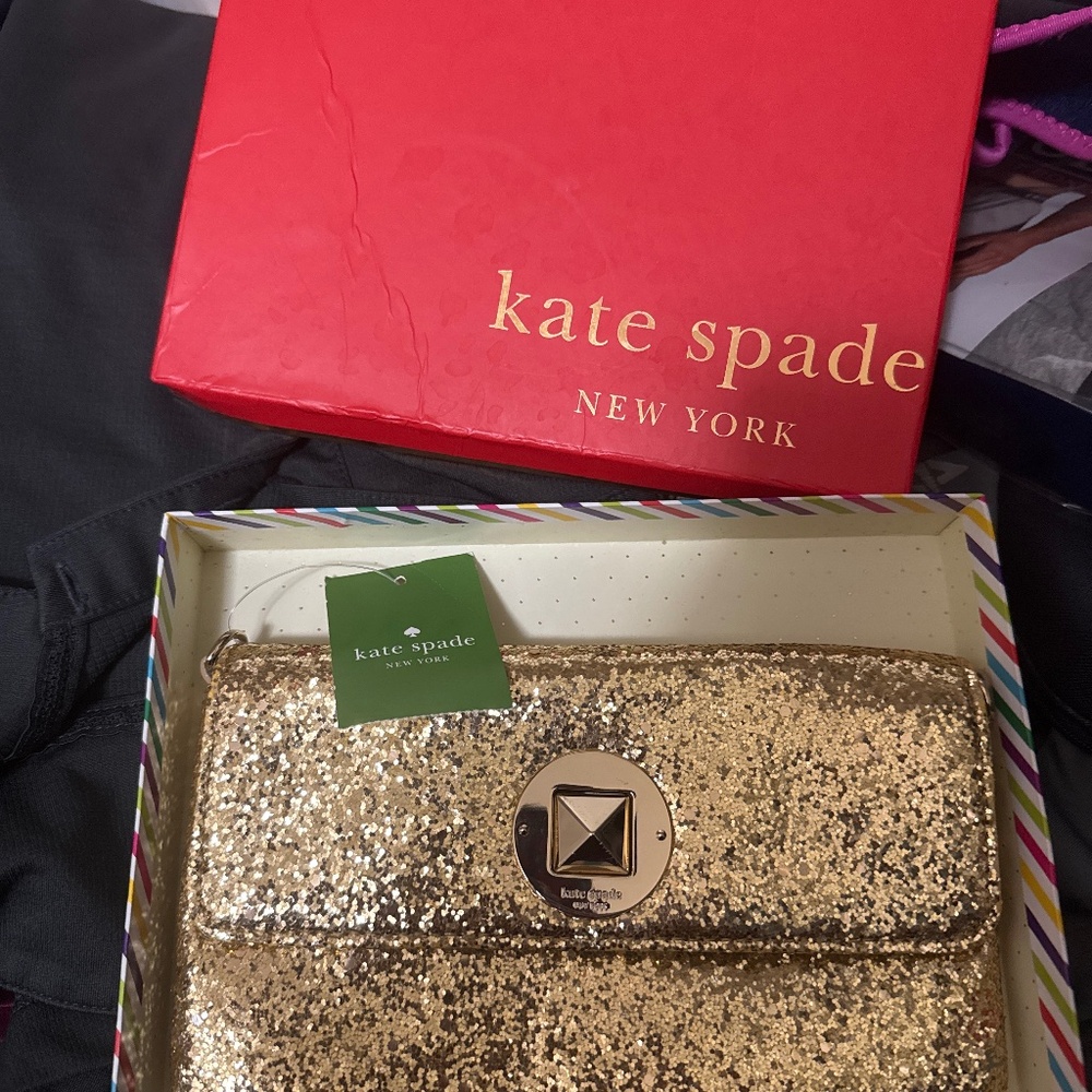 Kate spade gold glitter clutch